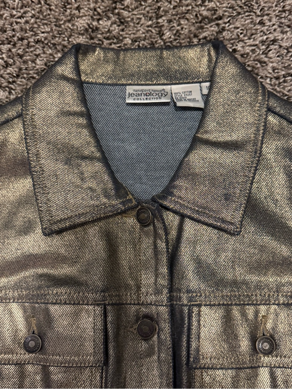Metallic Gold Jean Jacket with Button-Front and Chest Pockets - Picture 3 of 5